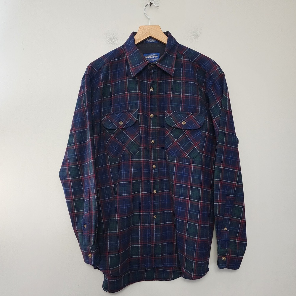 Pendleton Shirt Mens Medium Blue Green Red 100% Wool Button Up Field Shirt